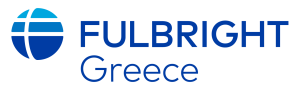 λογότυπο της Fulbright Greece με μία σφαίρα σε αποχρώσεις του μπλε που τέμνεται από μία κάθετη και δύο οριζοντίους