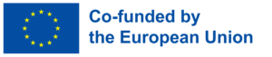 Η σημαία της Ευρωπαϊκής Ένωσης: σε μπλε φόντο κίτρινα αστέρια σχηματίζουν έναν κύκλο. Στα δεξιά είναι γραμμένο Co-funded by the European Union.