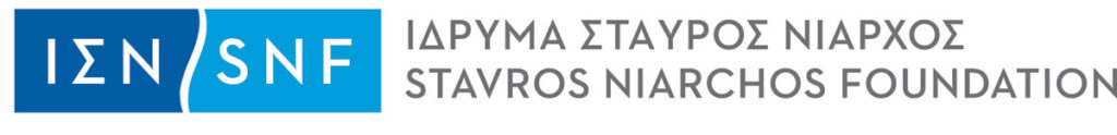 Το logo του Ιδύματος Σταύρος Νιάρχος με τα αρχικά ΙΣΝ και SNF σε μπλε και γαλάζιο πλαίσιο.