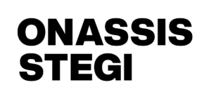 logo Onassis Stegi με μαύρα γράμματα σε λευκό φόντο.