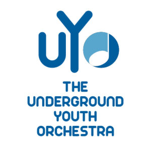 Το logo της Underground Youth Orchestra σε μπλε χρώματα.