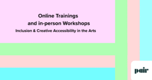 Σε λιλά ορθογώνιο με μαύρα γράμματα γράφει: Το σχήμα πλαισιώνεται από παχιές ευθείες γραμμές σε πράσινο ροζ και κυανό χρώμα. Κάτω δεξιά εμφανίζεται το λογότυπο του προγράμματος PAIR.