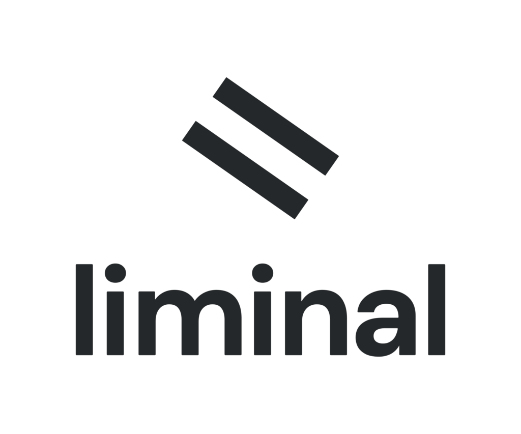 Λογότυπο της liminal σε μαύρο χρώμα. Στο πάνω μέρος δύο παράλληλες διαγώνιες γραμμές κι από κάτω το όνομα liminal